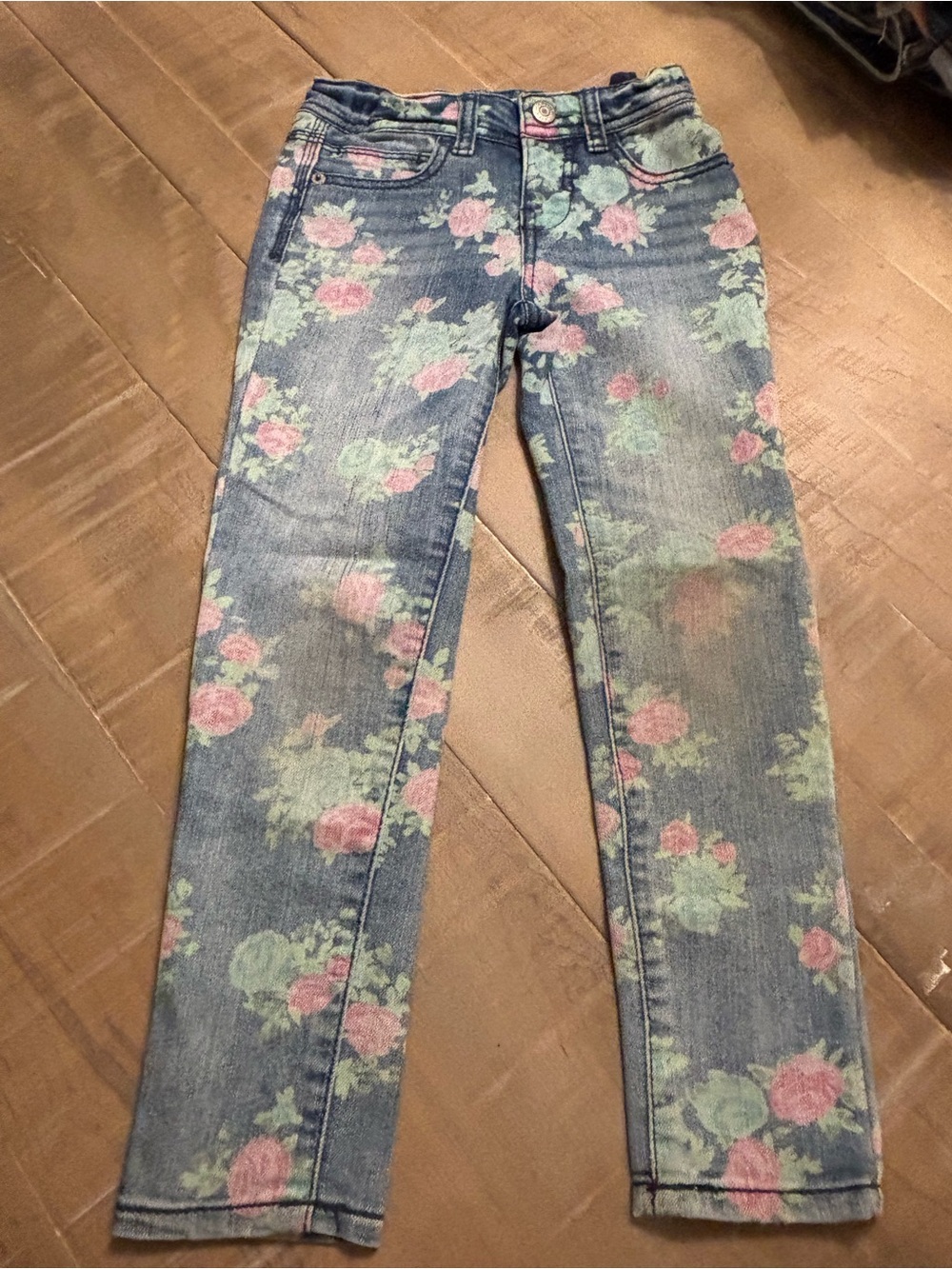 Cherokee Girls' Floral Skinny Jeans in Blue with Pink & Mint Print
